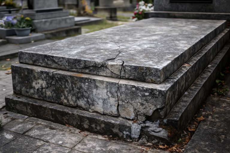 detail popraskaného hrobu